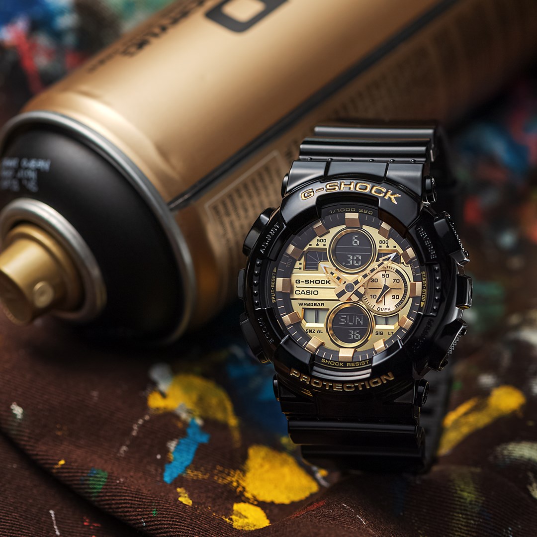 CASIO G-SHOCK GA-140GB-1A1DR SPECIAL COLOUR MODELS BLACK GOLD WATCH