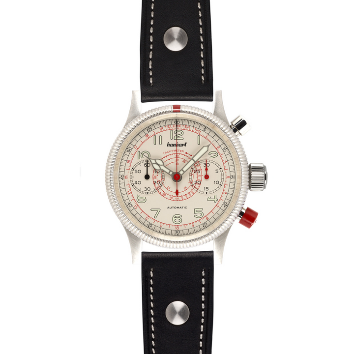 HANHART TACHYTELE OFF-WHITE 712.200-6428 CALFSKIN LEATHER MEN WATCH