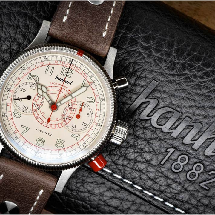 HANHART TACHYTELE OFF-WHITE 712.200-6428 CALFSKIN LEATHER MEN WATCH