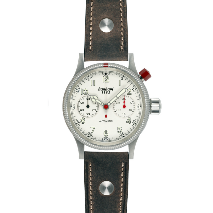 HANHART MK I OFF-WHITE 714.200-0110 CALFSKIN LEATHER MEN WATCH