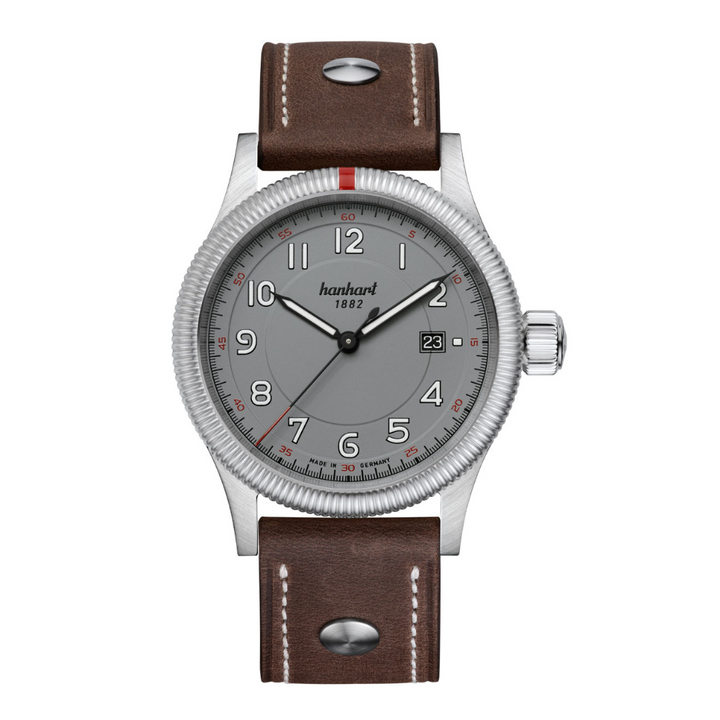 HANHART PIONEER ONE GREY 762.240-0110 CALFSKIN MEN WATCH