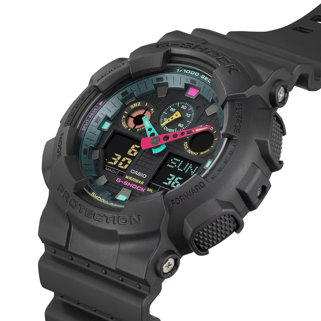 CASIO G-SHOCK GA-100MF-1ADR SPECIAL COLOR ANALOG-DIGITAL BLACK MEN WATCH