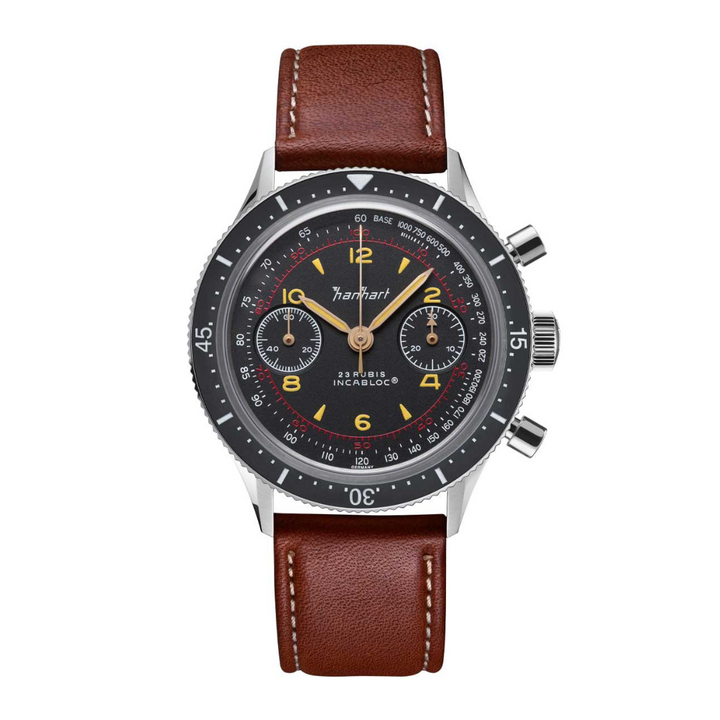 HANHART 415 ES 39MM H703.210-8110 CHRONOGRAPH CALFSKIN MEN WATCH