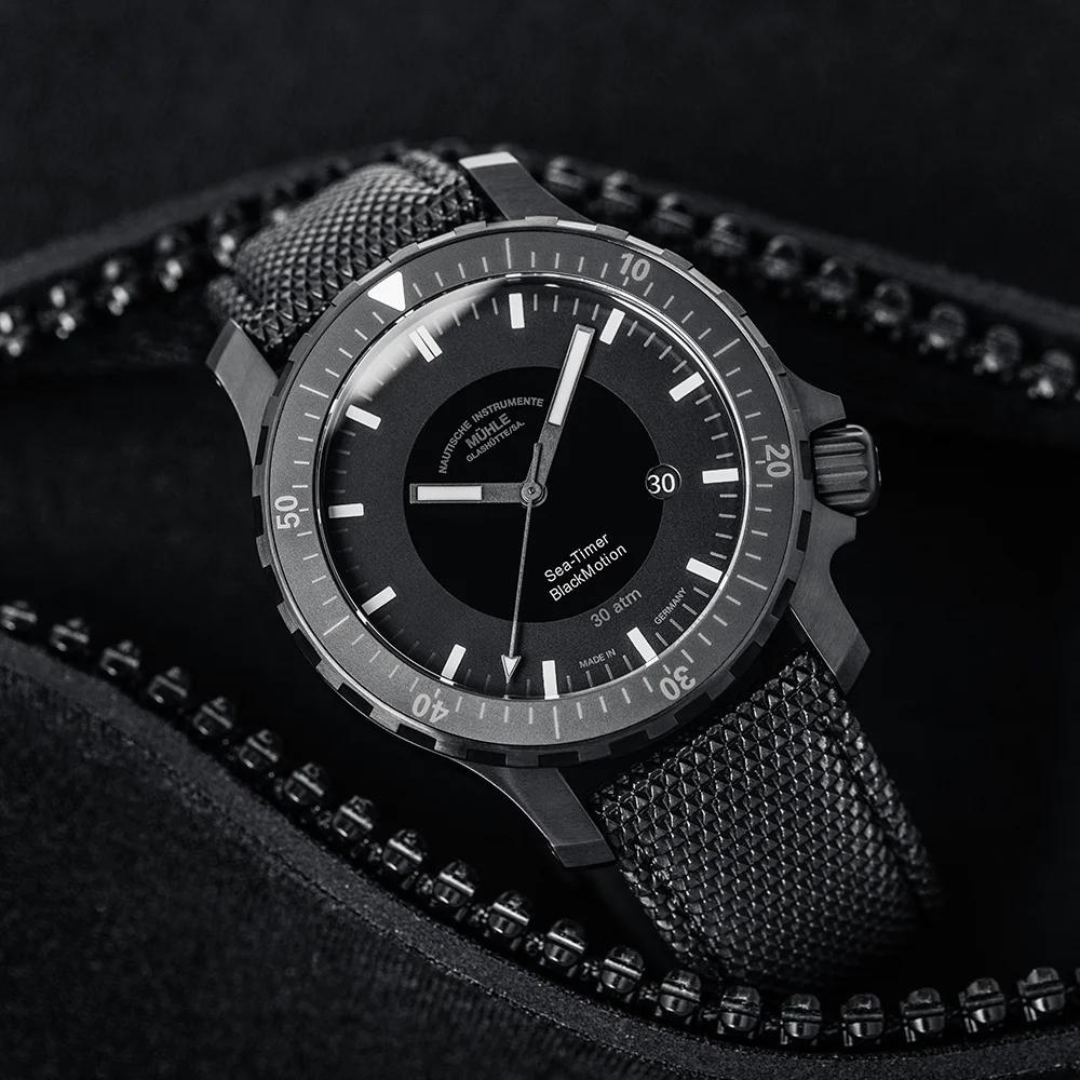 MÜHLE-GLASHÜTTE SEA-TIMER BLACKMOTION M1-41-83-CB AUTOMATIC TEXTILE STRAP MEN WATCH