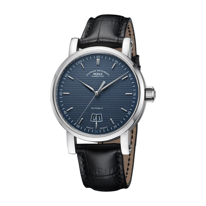 MÜHLE-GLASHÜTTE TEUTONIA IV BIG DATE EDITION 1994 M1-44-75-1994-LB AUTOMATIC BLACK CROCODILE LEATHER STRAP MEN WATCH