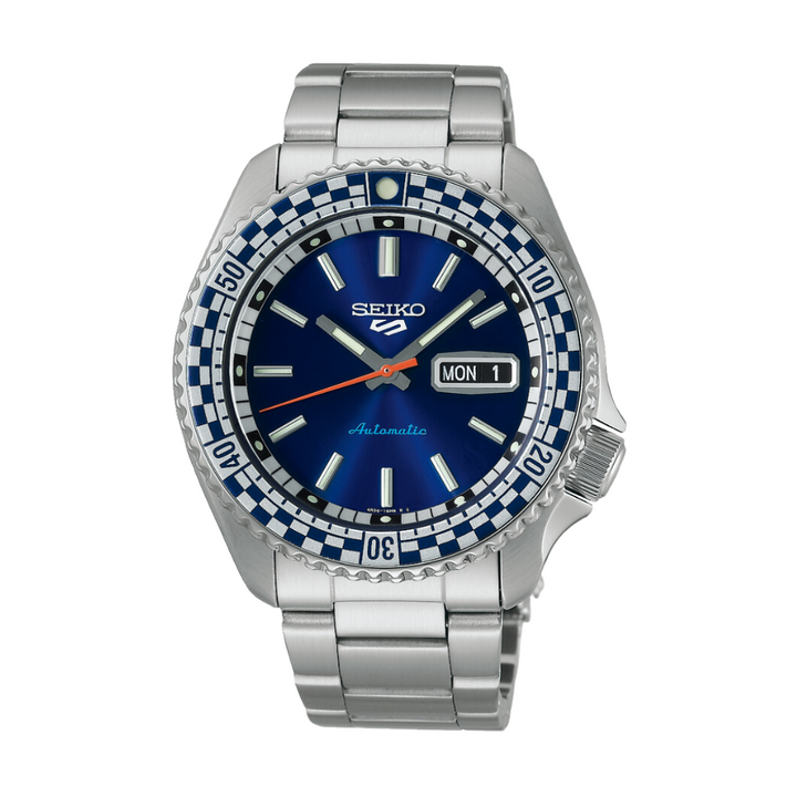 SEIKO 5 SPORTS SRPK65K1 SPECIAL EDITION PETROL BLUE ‘CHECKER FLAG’ MEN WATCH