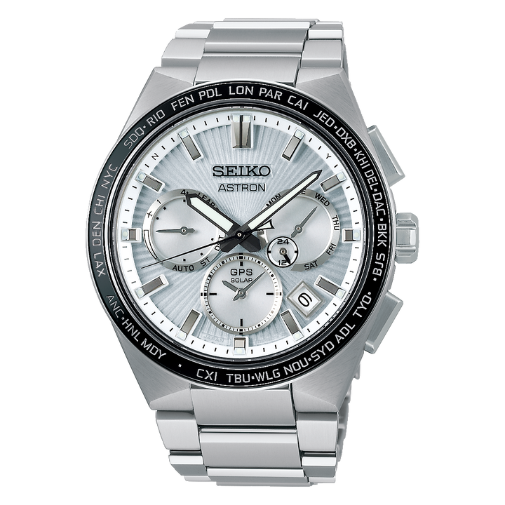 SEIKO ASTRON SSH117J1 "SUNRAY SILVER LINING" GPS SOLAR 5X53 DUAL-TIME MEN WATCH