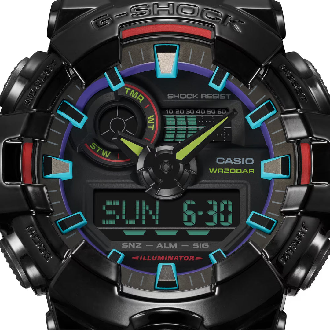 GA-100RGB-1A' black/rainbow watch